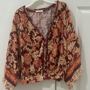 Lovestitch Burgundy and Orange Floral Blouse